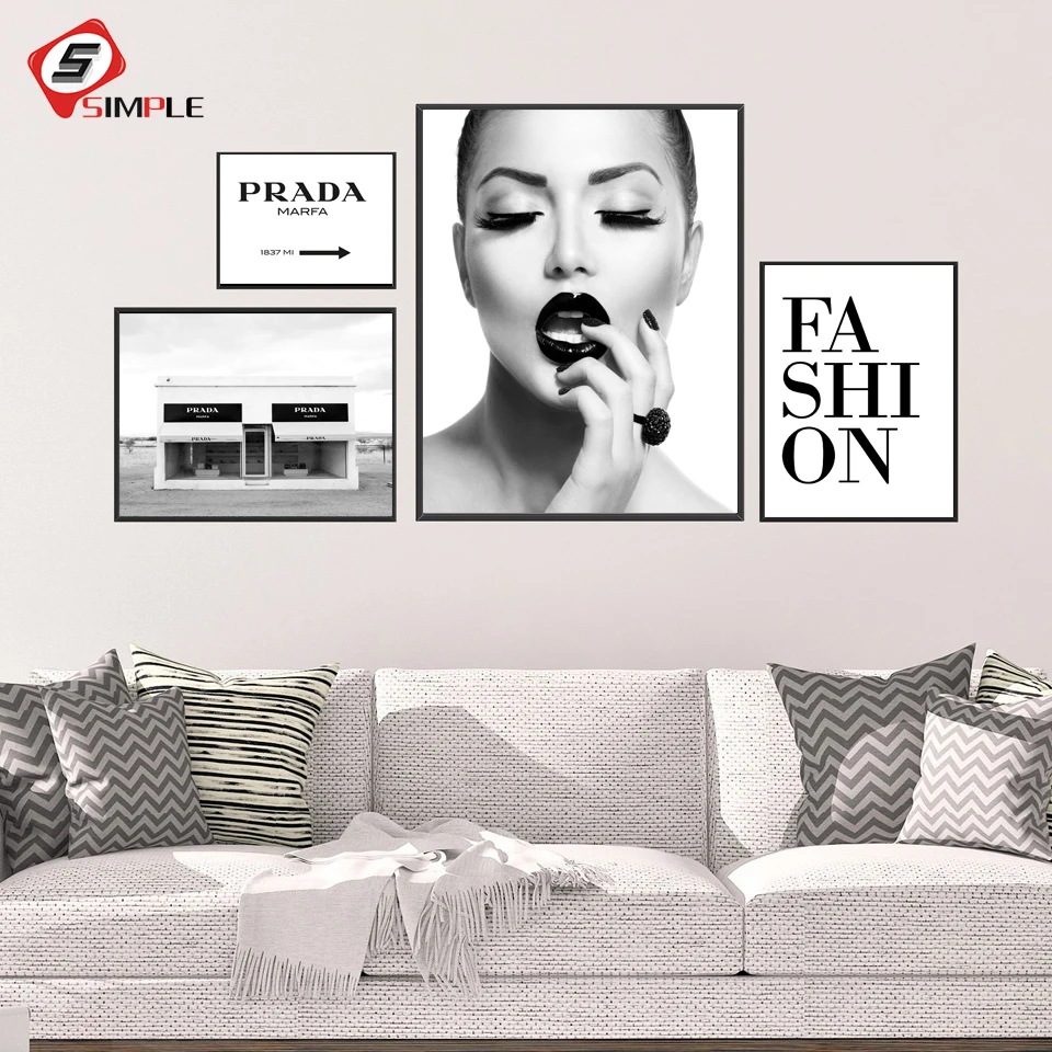 Aliexpress.com : Buy Vogue Black White Girl Fashion Canvas Painting