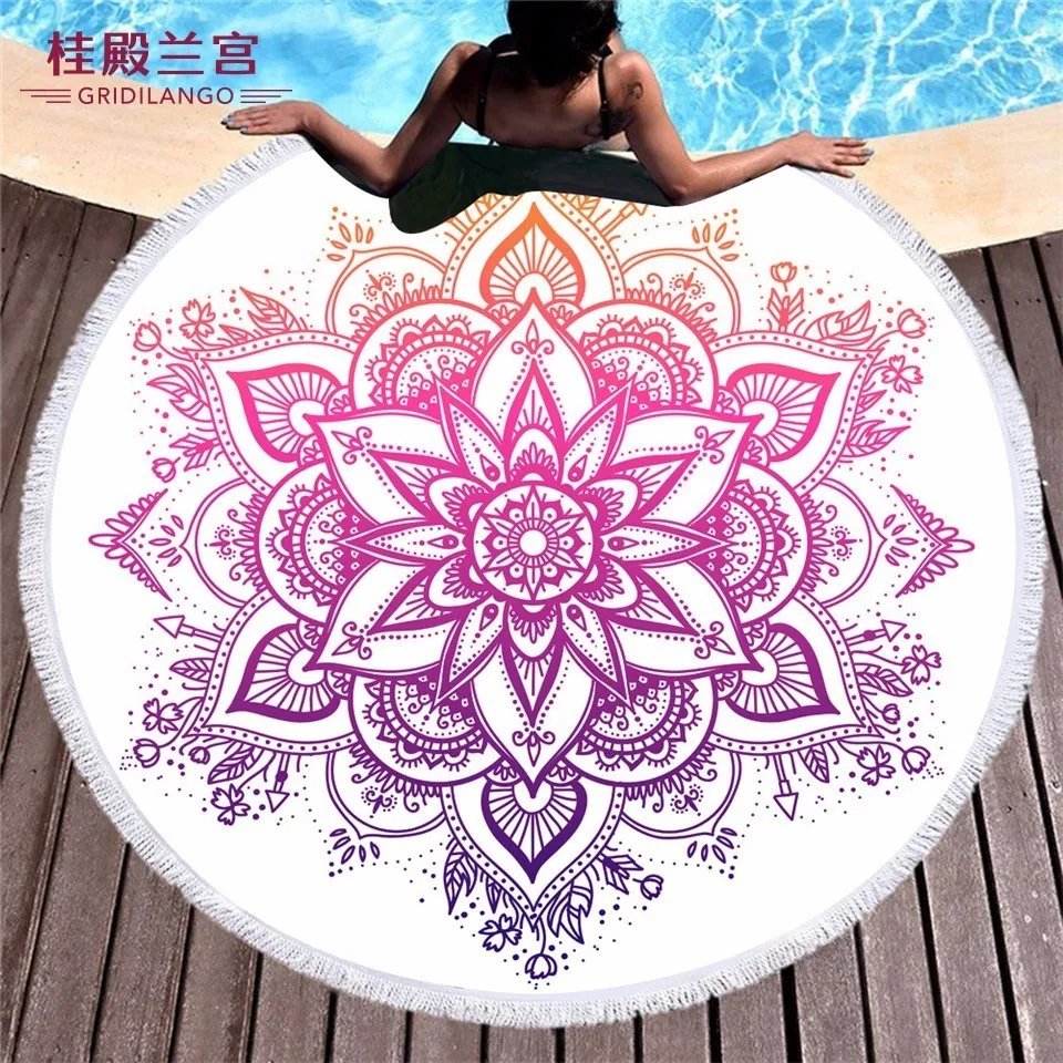 

GRIDILANGO Mandala Bohemia Color Geometric Round Beach Towel For Adults Microfiber Swimming Travel Bath Beach Towel Picnic Mat