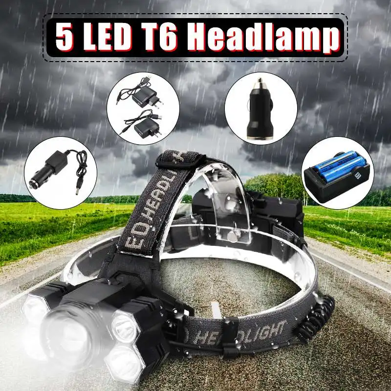 

5 LED Headlamp +2x18650 aluminum alloy ABS mechanical zoom Camping Hiking Fishing Barbecue Party Car fixing Exploration