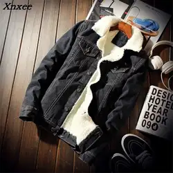 Куртка с мехом Мужская Черная качественная Модная Джинсовая куртка флисовая зимняя джинсовая куртка Herren мужская синяя оверсайз Xnxee