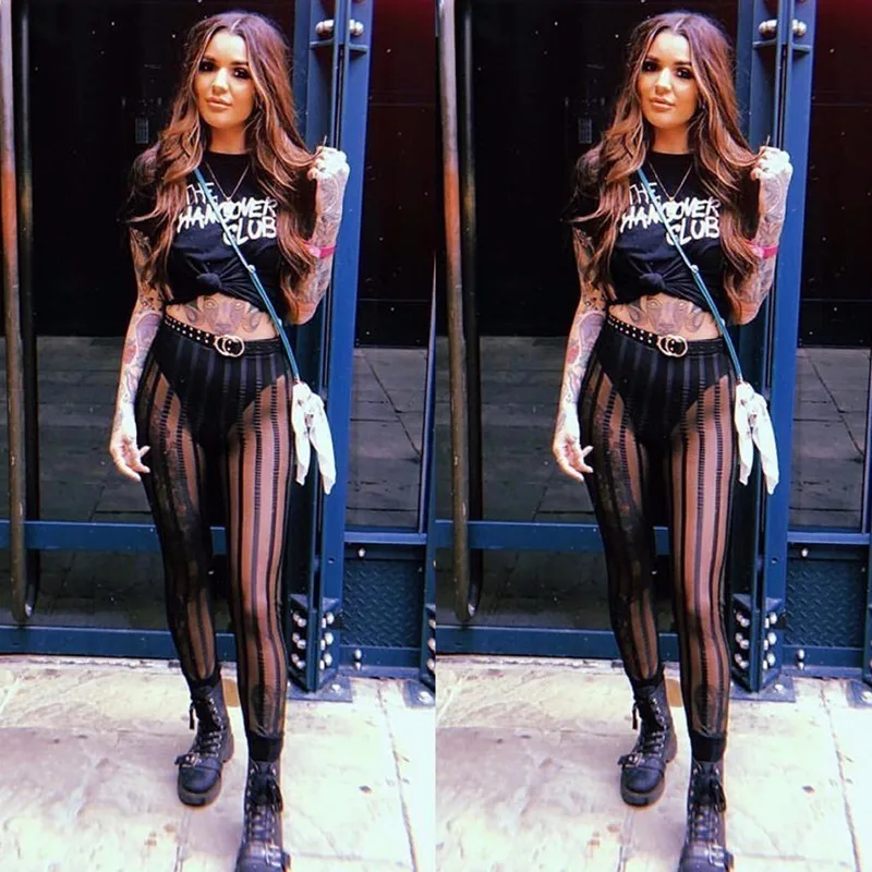 COKAGO High Waist Black Pants Summer Women See Through Sexy Mesh Pants With Stripes Pencil Joggers Women's Trousers Streetwear COKAGO High Waist Black Pants Summer Women See Through Sexy Mesh Pants With Stripes Pencil Joggers Women's Trousers Streetwear