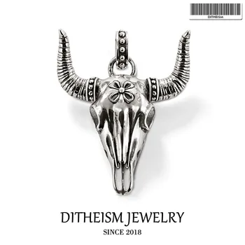 

Bulls Head Skull Pendants, 2018 New Fashion Jewelry 925 Sterling Silver Blackened Punk Gift For Women Men Boy Girls Fit Necklace