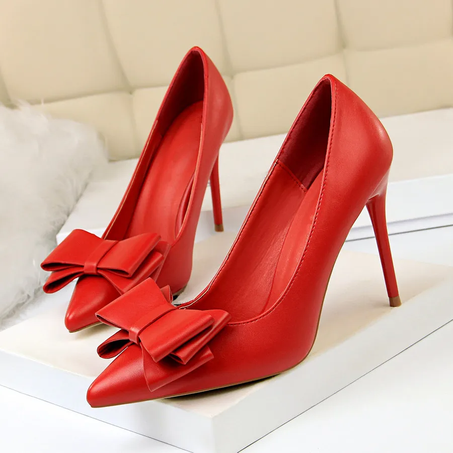 

2018 New Elegant Thin Heels Women Pink Pumps Pointed Toe Fashion Green High Heel 10cm Lady Party Wedding Shoes DS-C0340