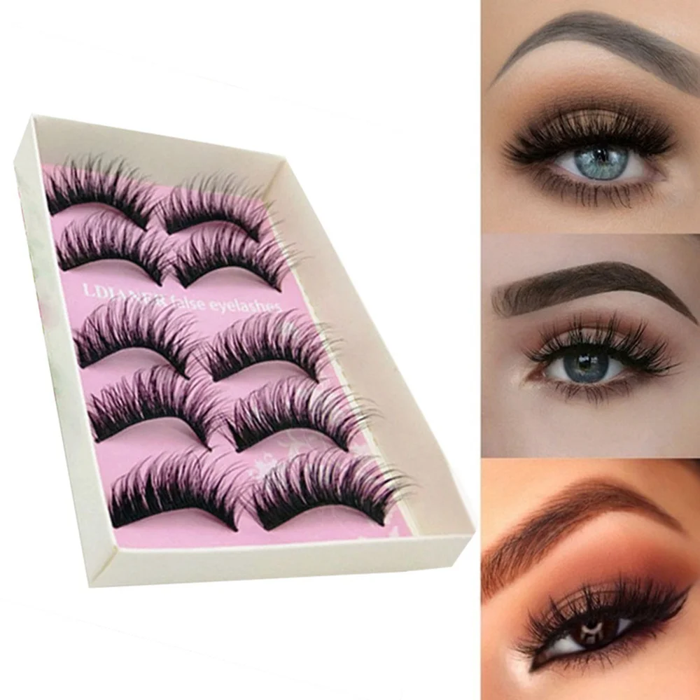 

New 5 Pairs 3D Mink Natural False Eyelashes Fake Lashes Long Extension Hand Made Plastic Cotton Stalk False Eyelash For Beauty