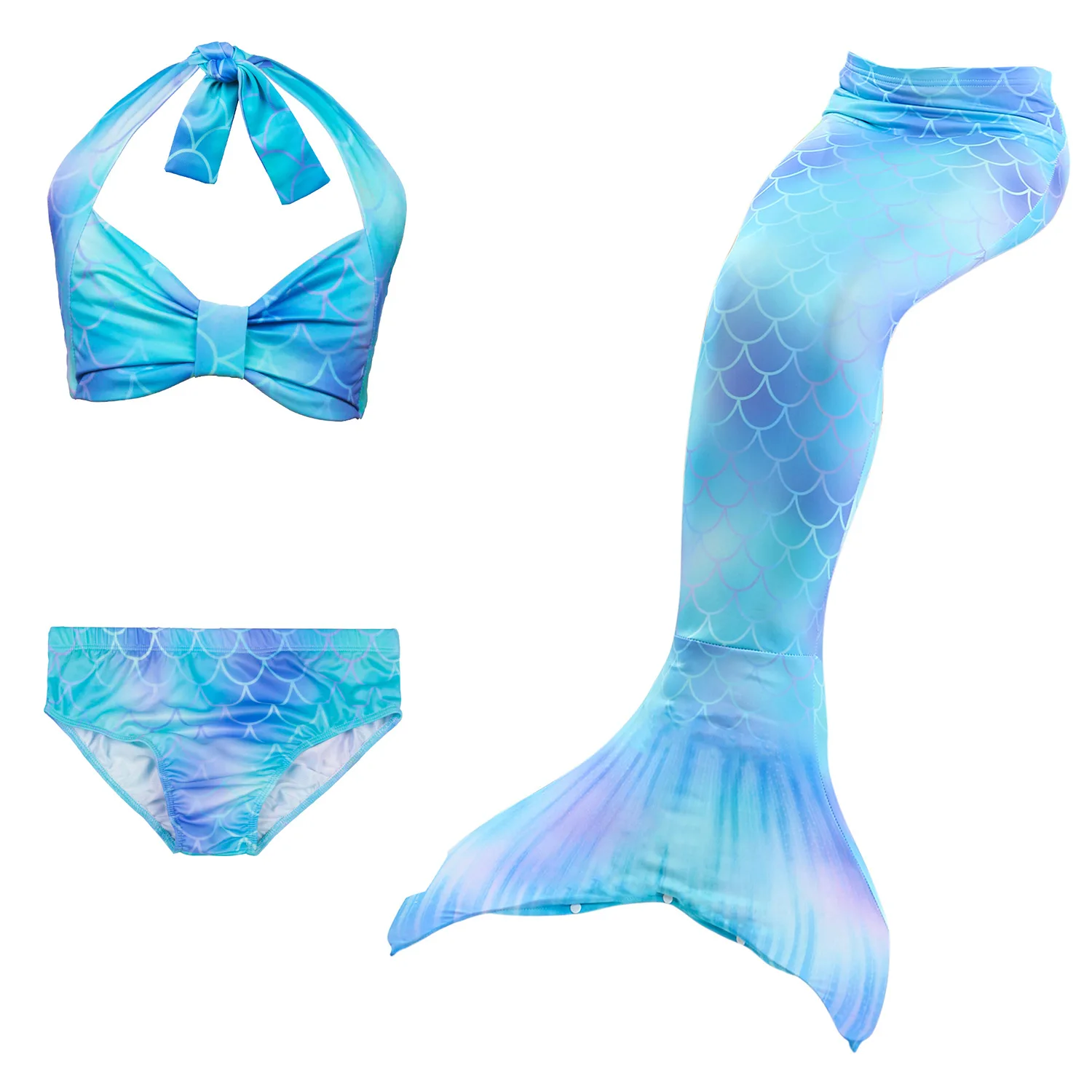 3Pcs Girls Mermaid Tail For Swimming Children Summer Bikinis Bathing Set Cosplay Mermaids Tops Bottoms Swimmer  No Flipper