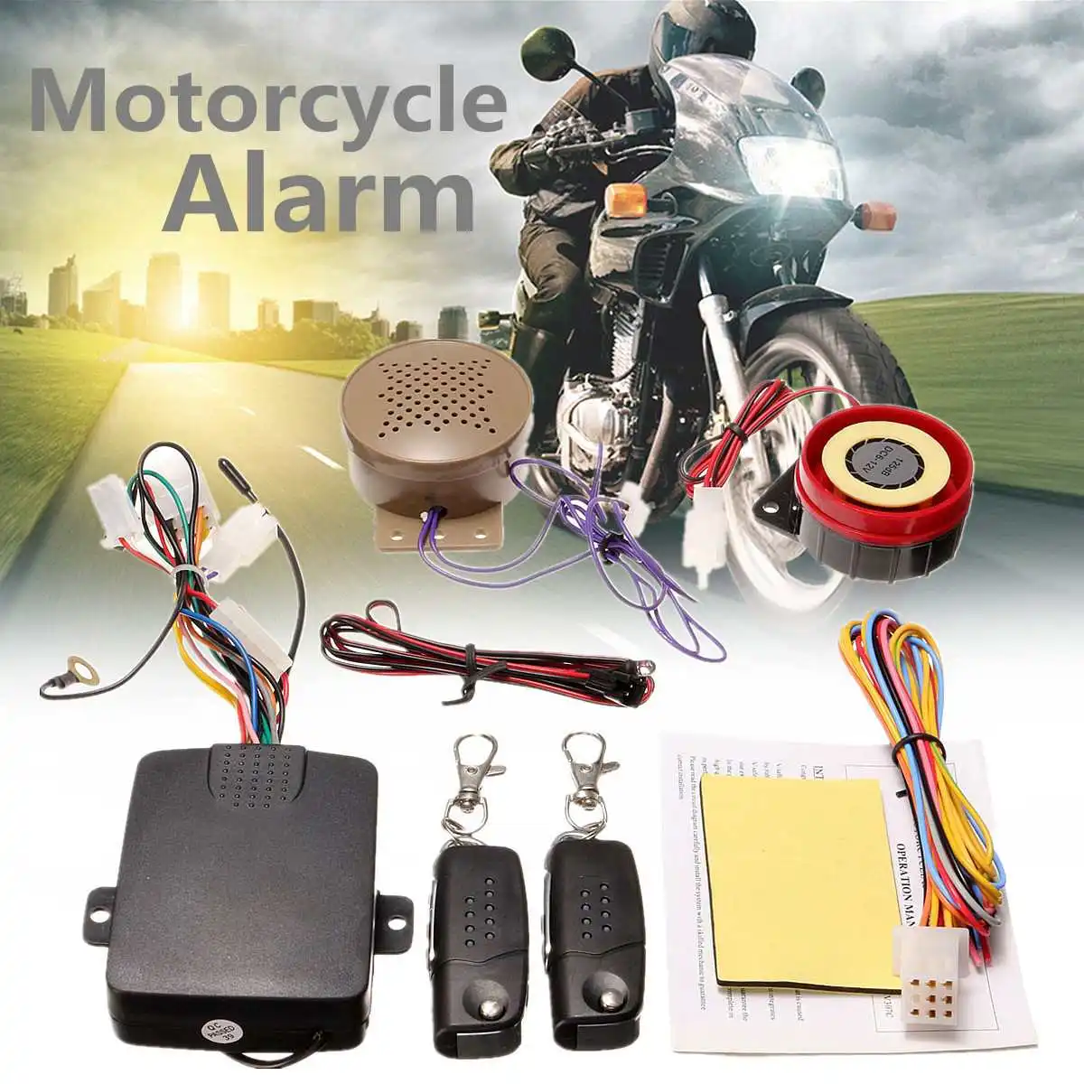 

200M 2 Remote Controllers Motorcycle Alarm System Lock Talkin Voice Moto Bike Scooter Anti-theft Security Alarm Horn Speaker