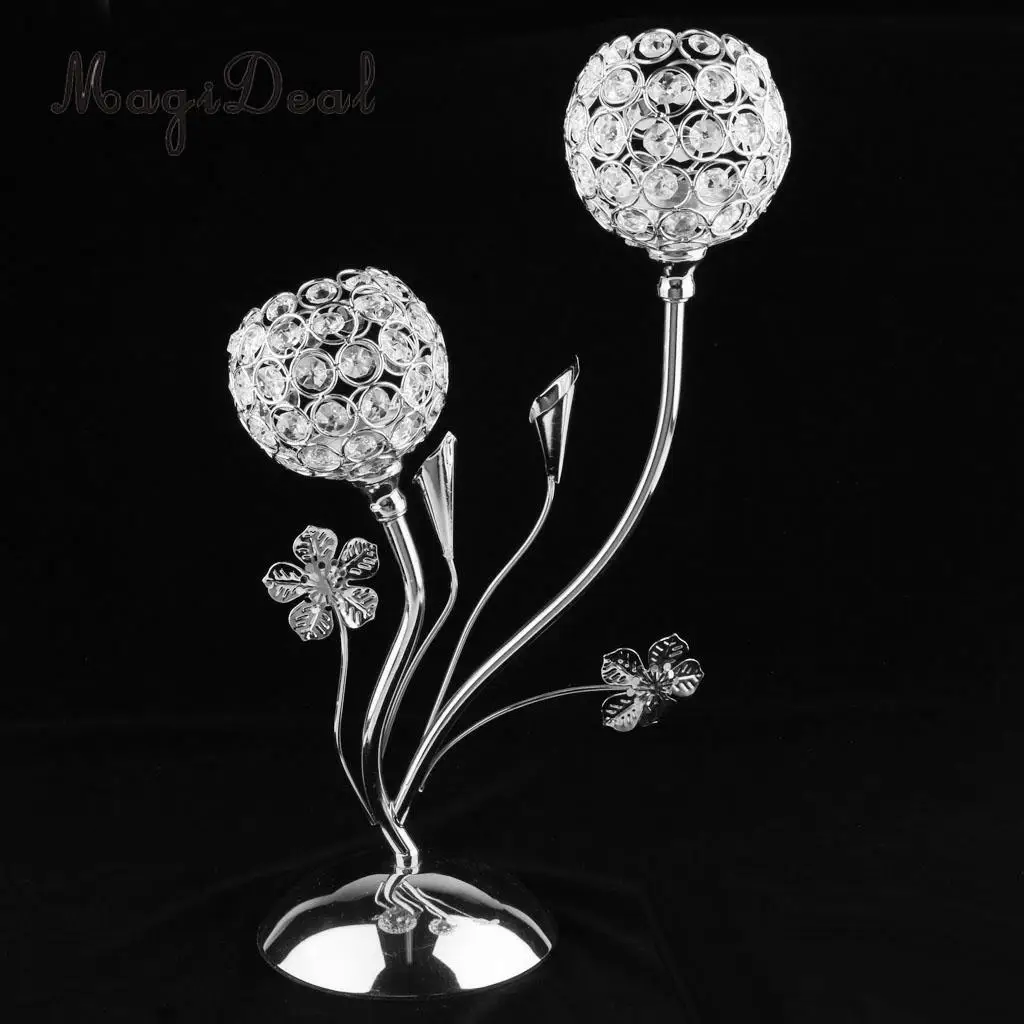 

MagiDeal Exquitise Crystal Silver Candle Holder Tea Light Cup Bowl Candlestick Candelabra Bowl Tabletop Vase with Stand Base