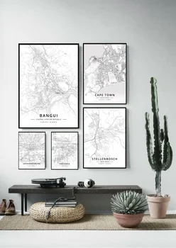

Africa City Map Paris Cape Town Modern City white Map Canvas Art Print Wall Pictures for Living Room No Frame