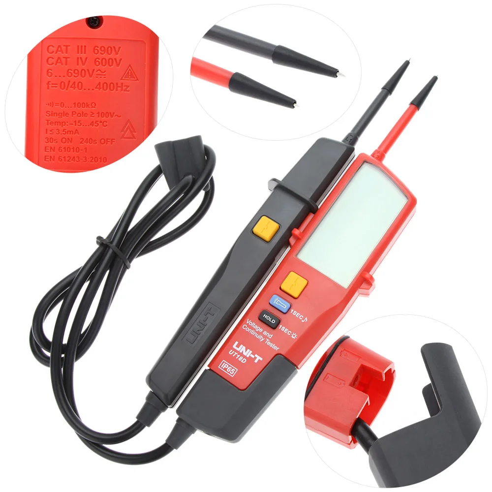 

UNI-T UT18D Auto Range Voltage and Continuity Tester with LCD Backlight Date Hold RCD Test and Self-inspection