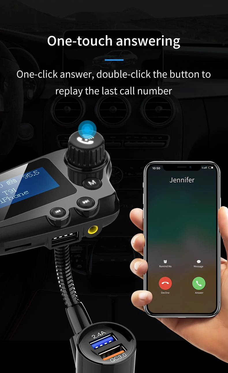 Автомобильное зарядное устройство JINSERTA Bluetooth 5 0 FM передатчик модулятор