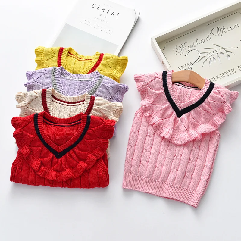 

2019 Spring New Pattern Children Wool Hemp Flowers Vest Sleeveless Knitting Sweater Lace Lead Pullover Unlined Upper Garment