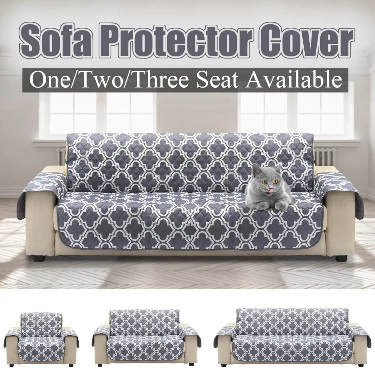 1/2/3 Seat Grey Pet Dog Sofa Couch Protective Cover Removable