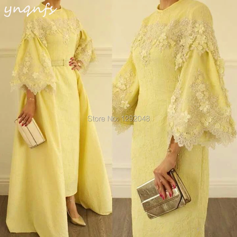 

YNQNFS M169 Elegant Taffeta Robe Soiree Dubai Kaftan Muslim Evening 2 Piece Detachable Mother of the Bride Groom Dresses 2019