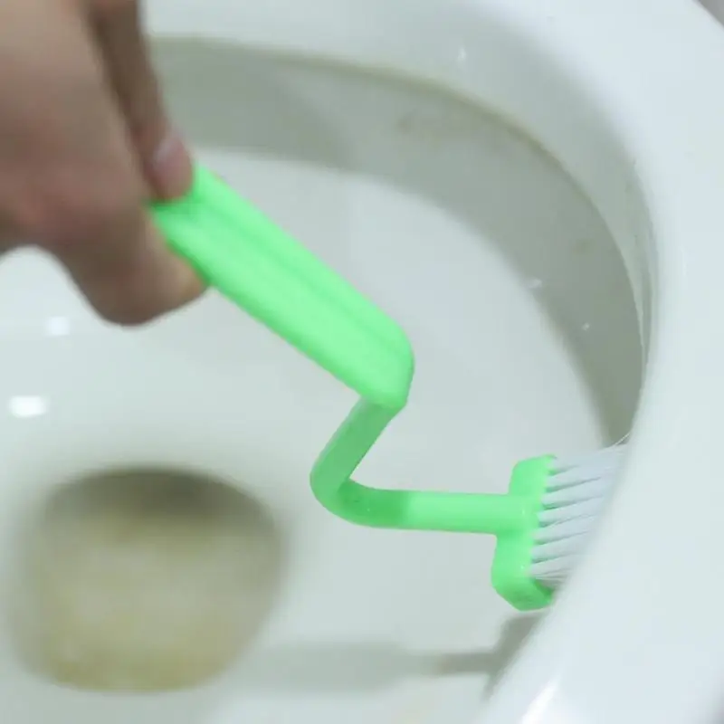

1PC Portable Toilet Brush Bathroom Scrubber V-Type Cleaner Bent Bowl Handle Random Color