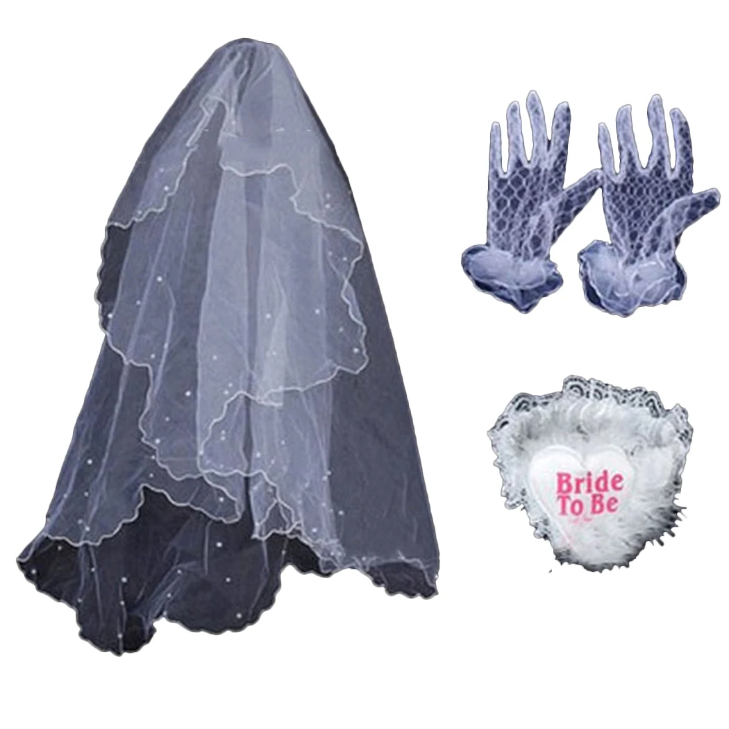

3PCS Bachelor Party Supplies Include Bridal Veil Bridal Garter Lace Gloves for Wedding Party