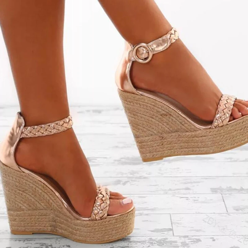 

New summer women platform sandals gladiator fashion high heels wedges espadrilles shoes ladies sexy open toe sandals white gold