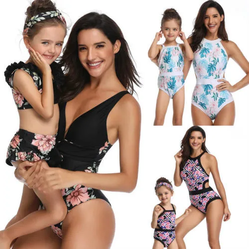 

2019 Brand New 6 style Cute Flower Family Matching Swimwear Mother Daughter Women Kids Swimsuit Bikini Baby Girl Romper Swimwear