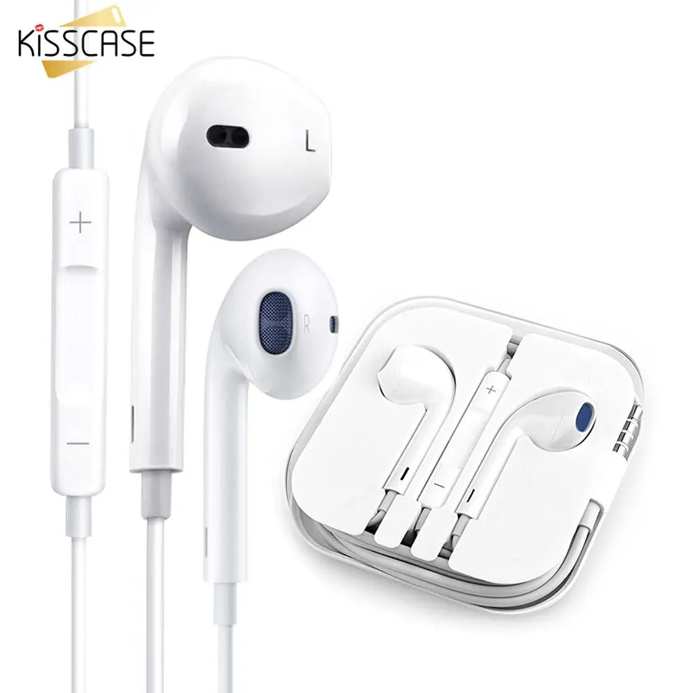 

KISSCASE 3.5mm Volume Control Earphone Wire Earphone For iPhone 6 6S Music Earbud Stereo Headphone Mic Headset For Xiaomi Huawei