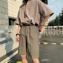 Мужская верхняя одежда шорты лето новая популярно среди молодежи свободный костюм индивидуальность светло серый черный Молодежная повседневная мужская одежда