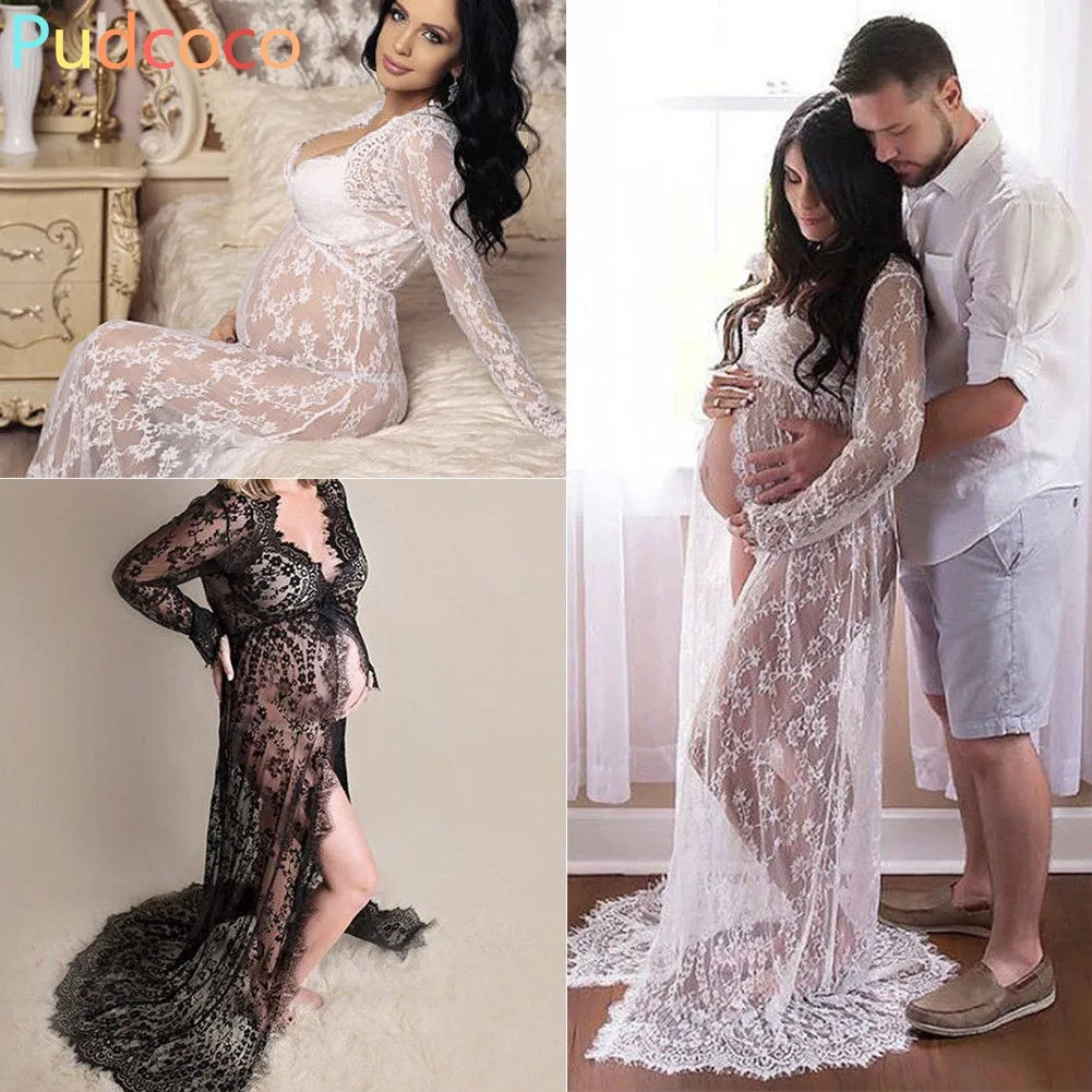 

New & Beautiful Pregnant Womens Lace Short Sleeve Long Maxi Maternity Dress Photography Props