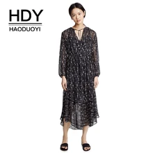 HDY Haoduoyi Personalized European and American Style Printed Tie Leading Pleated Elastic Waist Cuff Chiffon Two-Piece Dress HDY Haoduoyi Personalized European and American Style Printed Tie Leading Pleated Elastic Waist Cuff Chiffon Two-Piece Dress