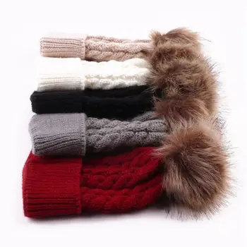 

Mother Baby Kids Matching Knitting Wool Pom Bobble Hat Winter Warm Beanie Cap