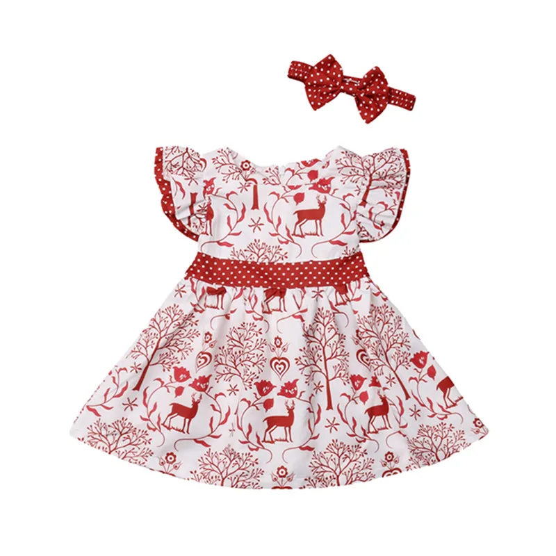 

Christmas Toddler Kids Baby Girls Deer Bowknot Pageant Party Formal Dress