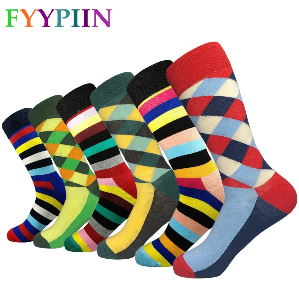 

Men Socks Time-limited Real Nylon 2019 Men's Fun Colorful Combing Socks Ling Lattice Packing Casual Happy Wedding (6 Pairs/lot)