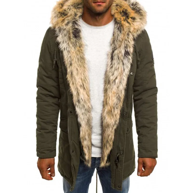 Preise Winter Männer Parka Winddicht Fell Kapuze Schwarz Armee Grün Dunkelblau Mode Kühlen Zipper Warme Männer Parka Jacke Mäntel Plus größe
