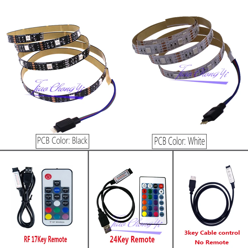 

DC5V 5050 60SMD/M RGB LED Strip Light Bar TV Back Lighting Kit+3key 24key IR 17key RF RGB USB Remote Control Controller