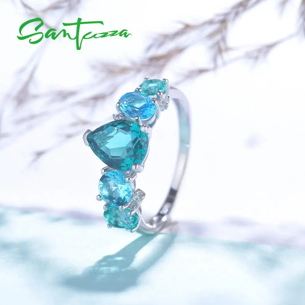 SANTUZZA, серебряные кольца для женщин, 925 пробы, серебро, дизайн, блестящий синий кристалл, кубический цирконий, кольцо, модные ювелирные изделия