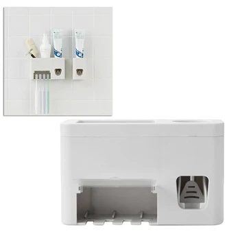 

2pcs Creative Wall Mounted Multifunctional Lazy Automatic Toothpaste Squeezer Toothbrush Holder for Bathroom