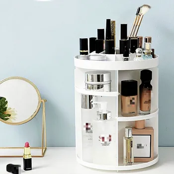 

360 Degree Rotating Cosmetic Organizer Plastic Makeup Storage Box Adjustable Organizador De Maquillaje Rangement Maquilage