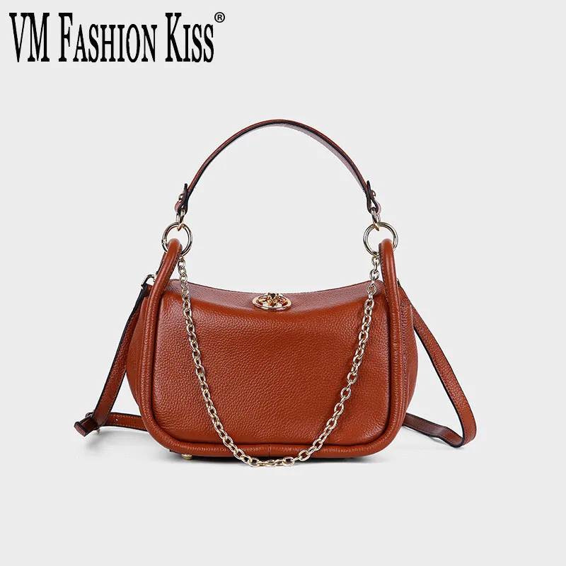 

VM FASHION KISS Genuine Leather Saddle Crossbody Ladies Hand Top-handle Bags For Women Handbags High Quality Small Shoulder Bag