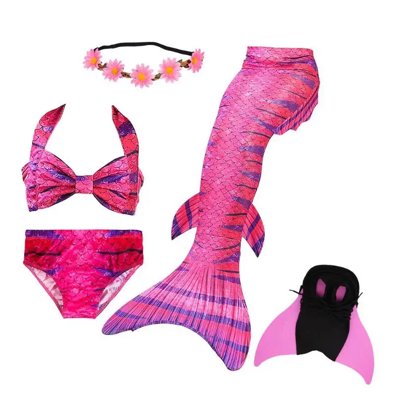 

5pcs Girls Swimsuit Fish Tails Princess Bikini Set High Elasticity Swimming Bathing Suit Holiday Party Cosplay Costume Beachwear