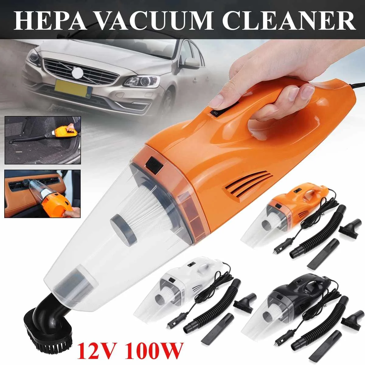 

12v 100W Car Vacuum Cleaner Handheld Hepa Cigarette Plug Car Cleaning High Suction Portable Light Wet Dry Use For Car Blue Black