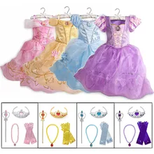 Little Girls Princess Rapunzel Cinderella Sleeping Beauty Belle Dress up Costume with Accessories Kids Elsa Anna Jasmine Cosplay pamaba 8 pcs set cinderella rapunzel princess accessories knit belle cosplay princess jewelry party supplies earrings necklaces