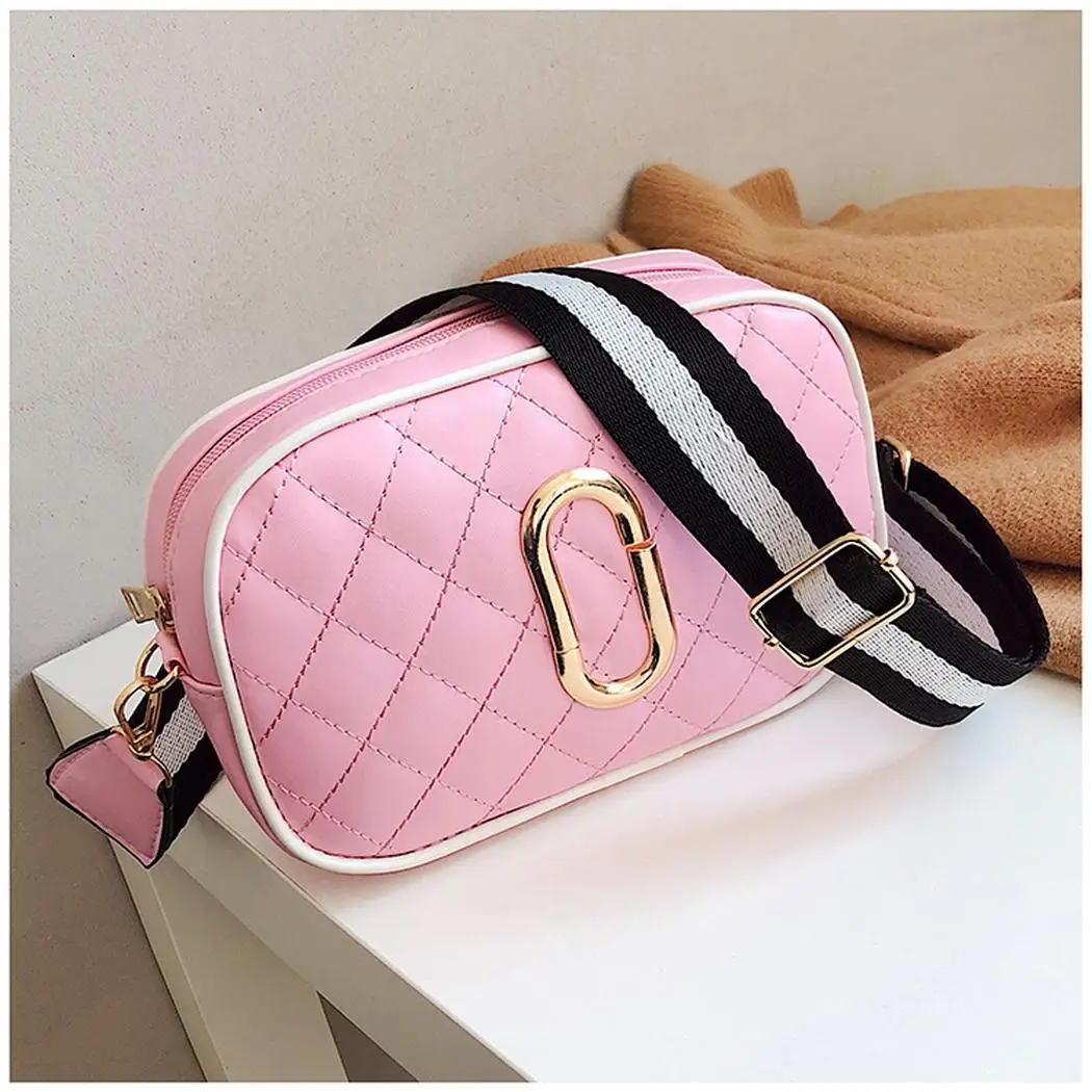

Women Casual Adjustable Striped Webbing Shoulder Strap Interior Zipper Pocket 1 Soft PU Shoulder Messenger Bag