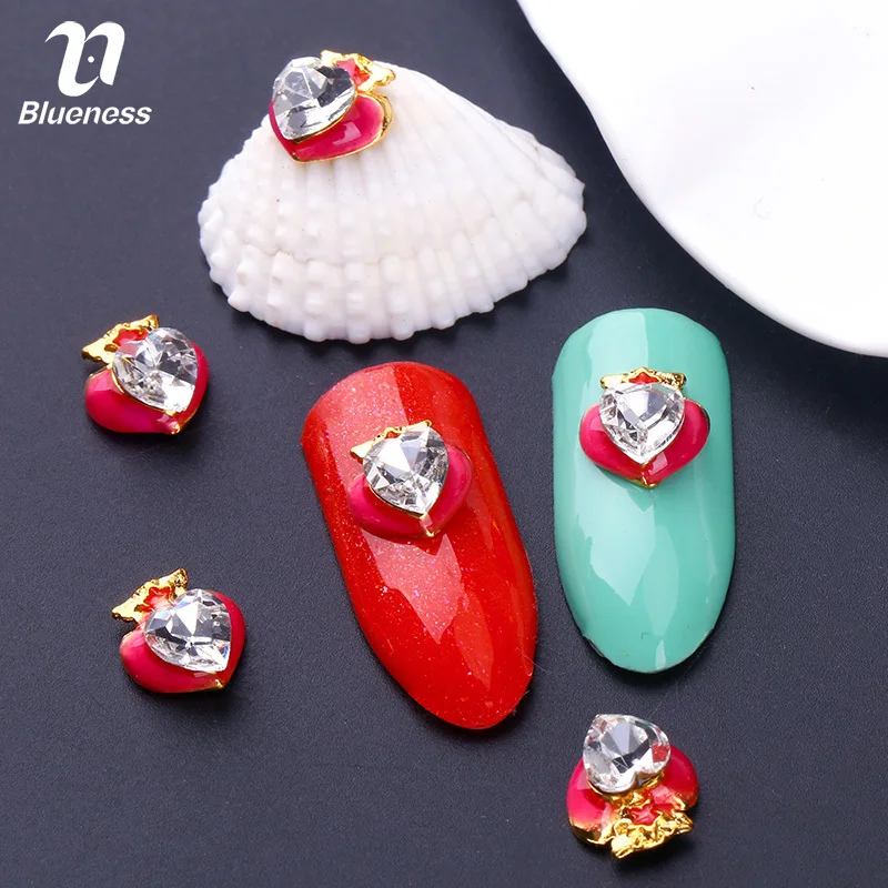 Blueness 10Pcs/lot Heart Nails Rhinestones Manicure DIY Red Alloy Nail Art Decorations Design Gel Studs Accessories | Красота и