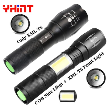

COB Flashlight Multifunction Cree XML T6 Led flashlight cob sidelight 18650 battery zoomable actical Flashlight Lantern