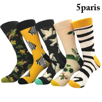 

Hot Sale 5pairs Men Socks Cotton Funny Crew Socks Cartoon Animal Bird Zebra Women Socks Gift Socks For Spring Autumn Winter