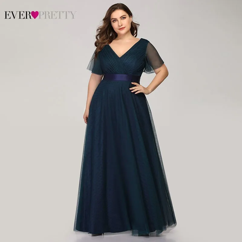 

Plus Size Evening Dresses Ever Pretty EP07962 A-Line V-Neck Short Sleeve Women Long Formal Dresses Abendkleider Vestido Comprido