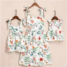 Летнее семейное платье, одинаковые комплекты для мамы и дочки, платья для мамы и дочки, Одинаковая одежда из хлопка для мамы и дочки