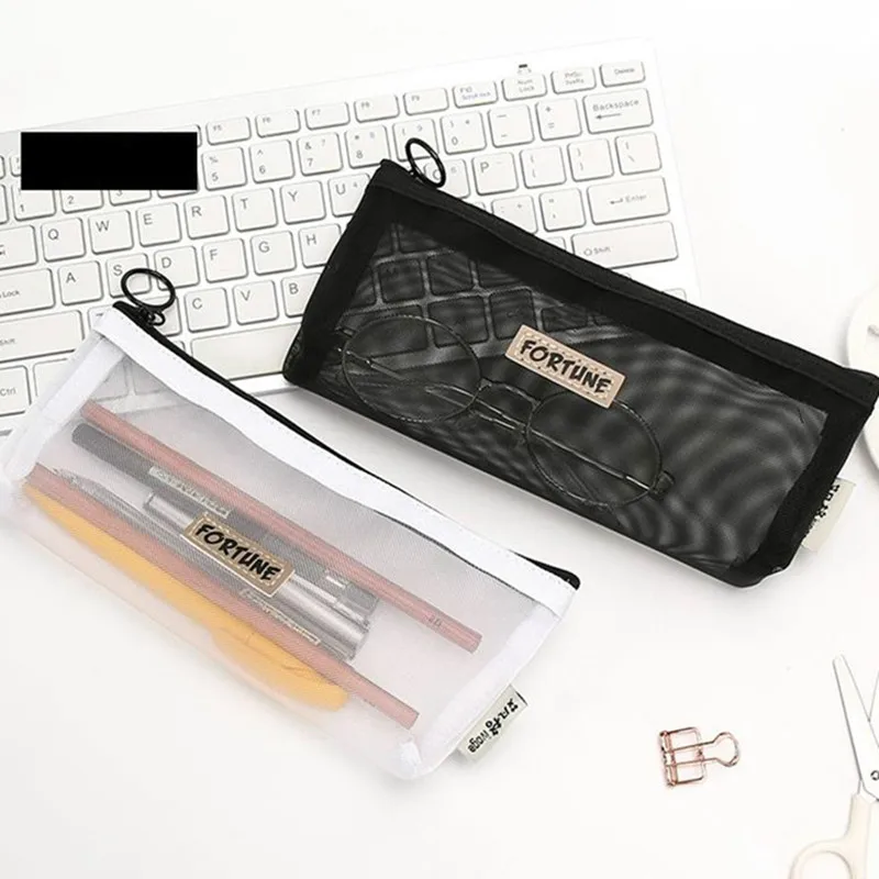 

Simple Transparent Mesh Pencil Case For Girls Boys Student Pencil Cases Nylon Kalem Kutusu School Supplies Pen Box Stationery
