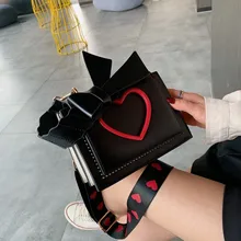 Модные женские сумки через плечо с сердечком, новые качественные женские Сумки из искусственной кожи, женские сумки-мессенджеры с бантом и широким ремешком