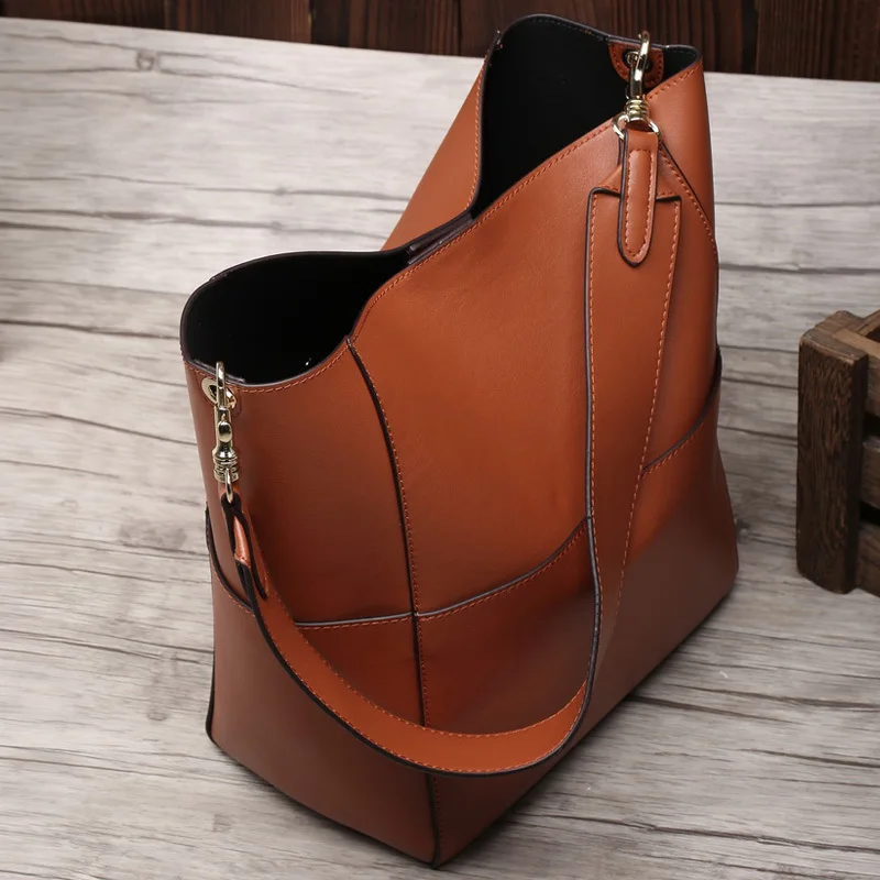 Женская сумка-тоут из натуральной кожи, черная сумка-мешок, женские роскошные сумки от известных брендов, Женская коричневая дизайнерская сумка через плечо