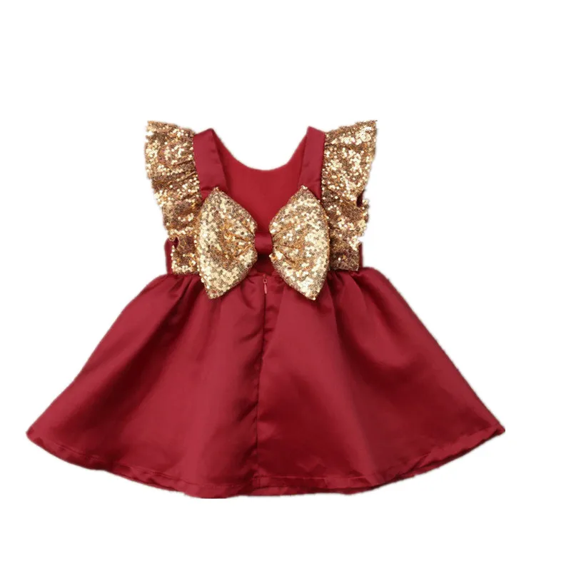 Baby Girls Gold Sequins Ruffles Tutu Dress Princess Party Dress Kids