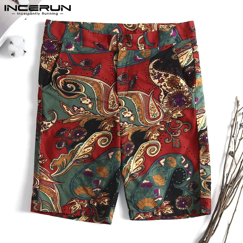 

INCERUN Men Chic Printing Elastic Waist Lacing Shorts Holiday Leisure Beach Knee-Length Tracksuit Retro Shorts Joggers Masculino