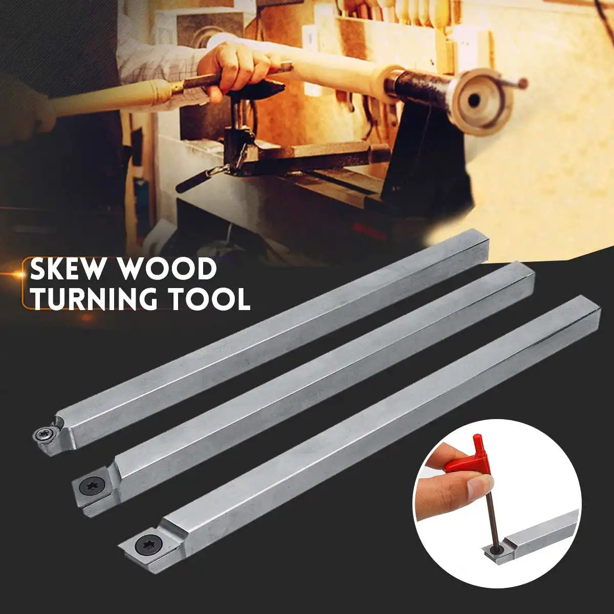 

Skew Wood Turning Tool Left Skew/8.9mm/Right Skew With Wrench Carbide Insert CNC