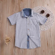 Рубашки в клетку для малышей; летняя одежда; топы с короткими рукавами для маленьких мальчиков; Детские рубашки в клетку на пуговицах с принтом; детские блузки; рубашка